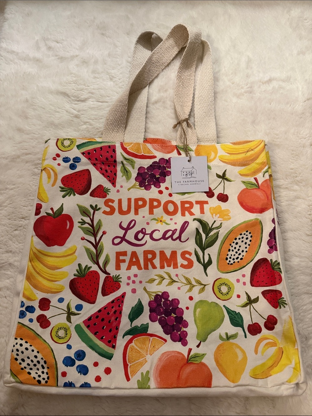 NWT, Support Local Farms Fruit Print Canvas Tote